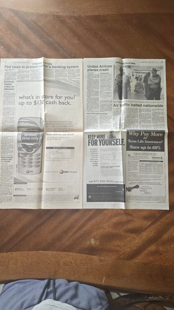 20260720_120420 Rare "Extra" afternoon edition of Florida Today, printed and distributed on Tuesday, September 11, 2001—the same day as the 9/11 attacks.