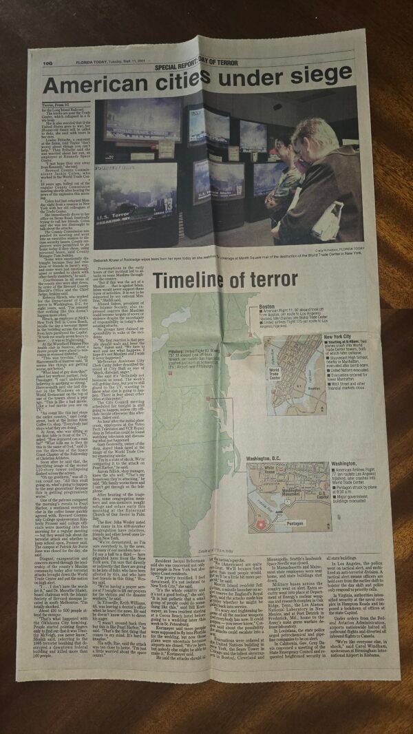 20260720_120436 Rare "Extra" afternoon edition of Florida Today, printed and distributed on Tuesday, September 11, 2001—the same day as the 9/11 attacks.